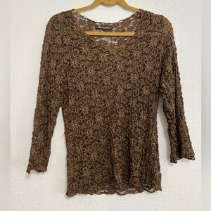 Fairy Core Top brown Sheer All over Lace Detail Size S/M Long Sleeve Y2K witchy